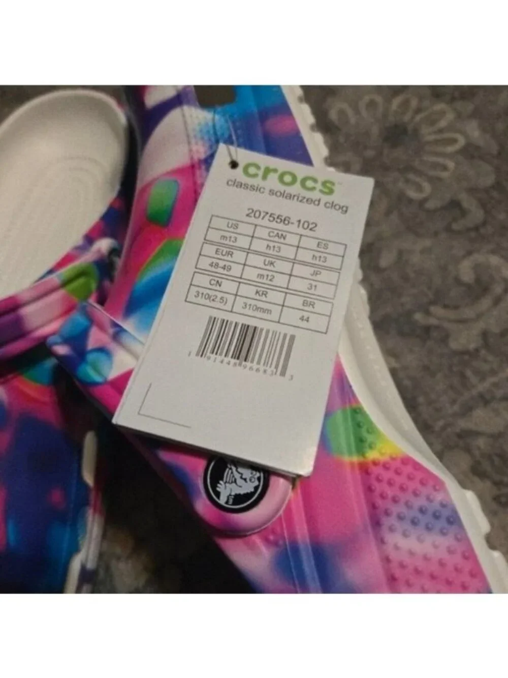 Crocs Sandals Clog Shoes Men's 13 Pink Rainbow Solarized Classic All over 062026 - Picture 8 of 9